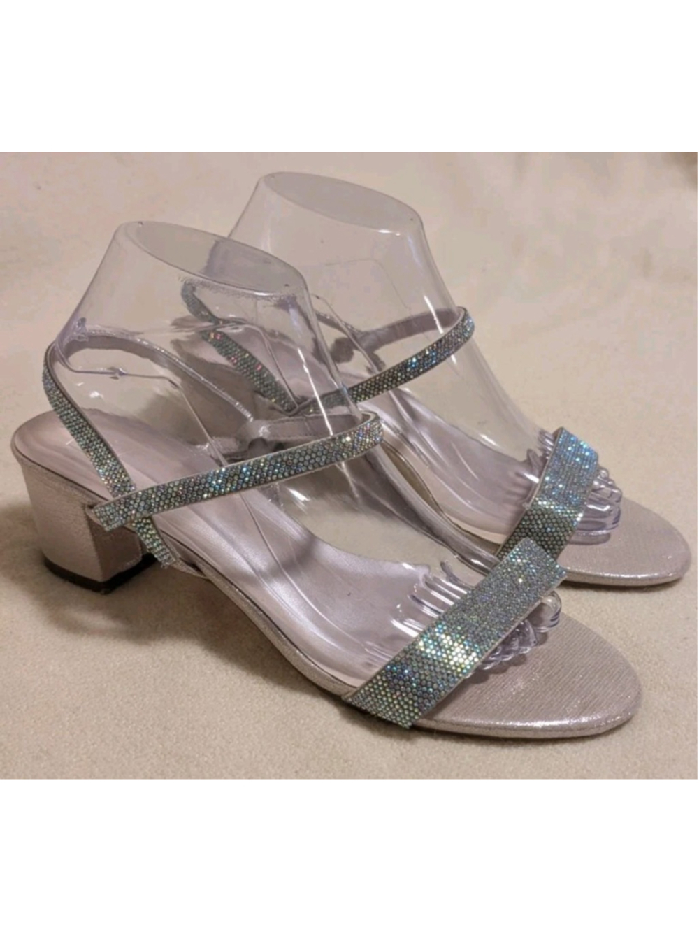 DB Studio Women Silver Blush Glitter Annie48 Heels Size 10 Strappy N49